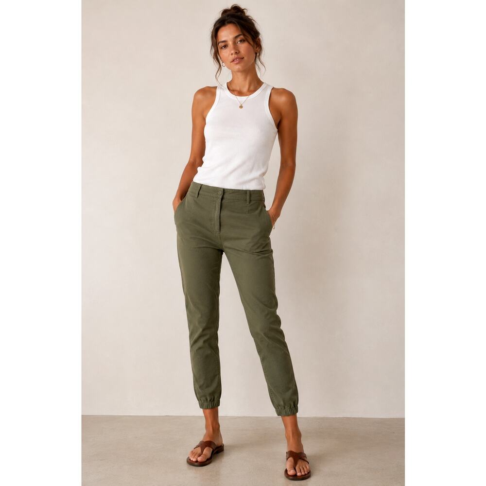 Nili Lotan 0 French Military Pants $380 Stretch Cotton Cropped Army Green EUC